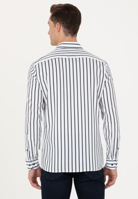 Erkek Lacivert Çizgili Beyaz Gömlek - 50277939007