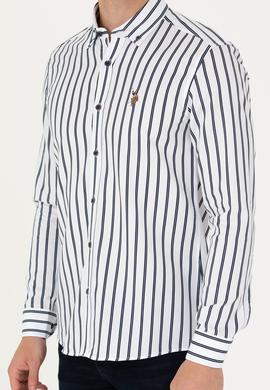 Erkek Lacivert Çizgili Beyaz Gömlek - 50277939007