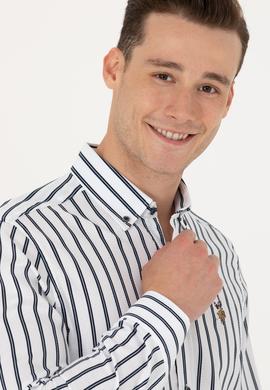 Erkek Lacivert Çizgili Beyaz Gömlek - 50277939007