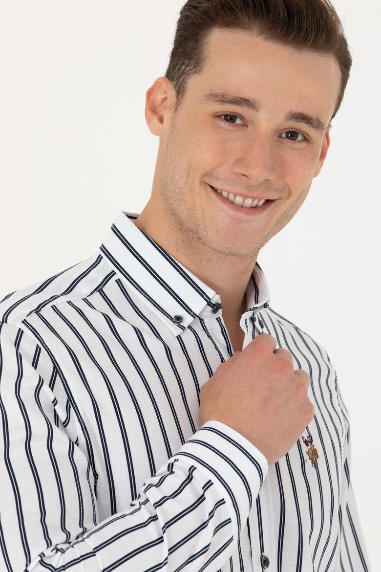 Erkek Lacivert Çizgili Beyaz Gömlek - 50277939007