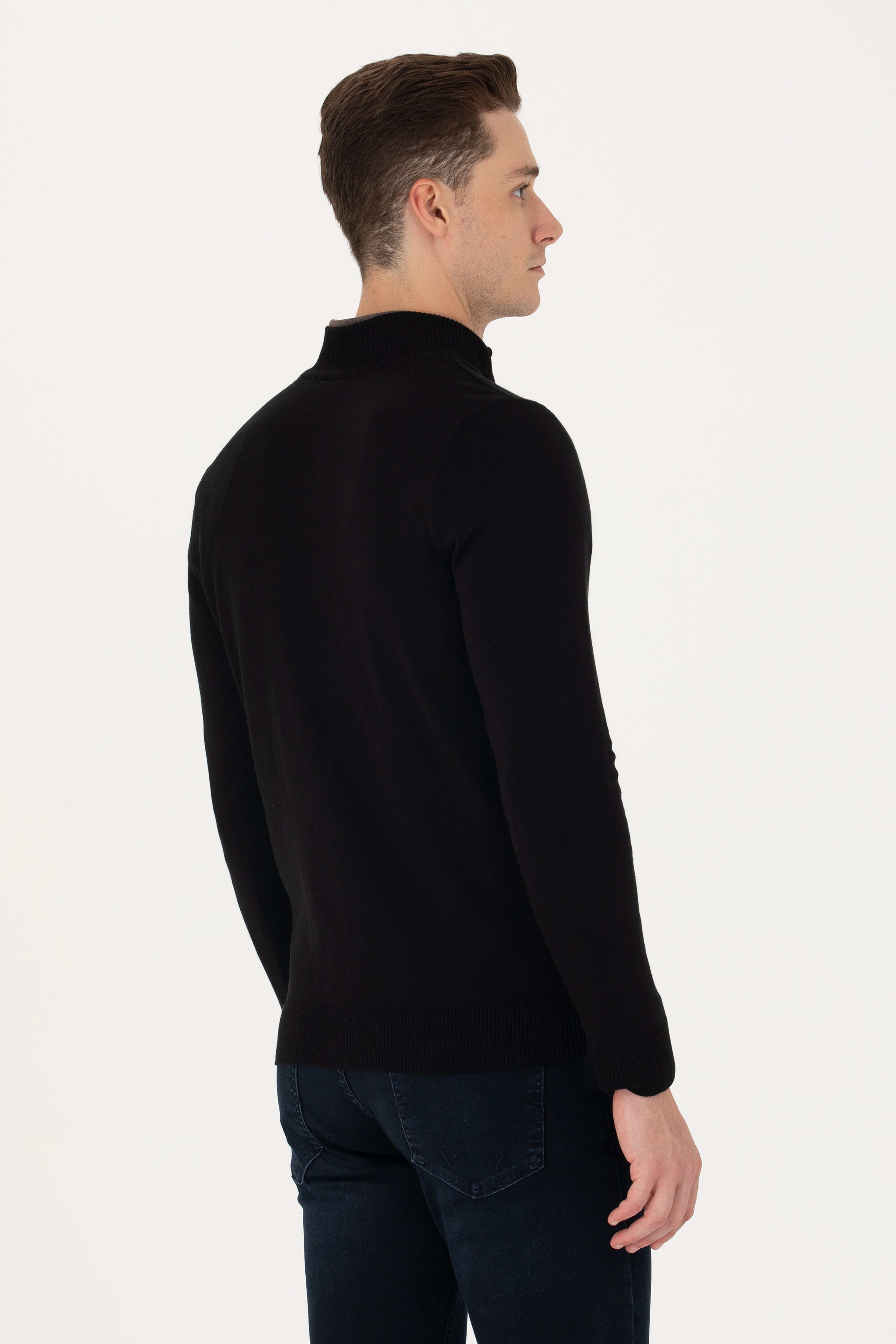 Erkek Siyah Basic Triko Hırka - Image 5
