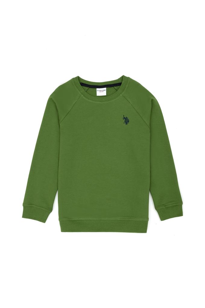 Çocuk Yeşil Basic Bisiklet Yaka Sweatshirt