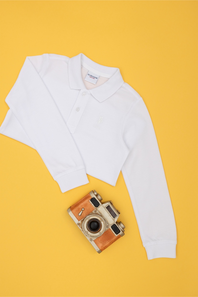 Erkek Çocuk Beyaz Basic Polo Yaka Sweatshirt