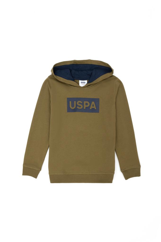 Çocuk Haki Basic Kapüşonlu Sweatshirt