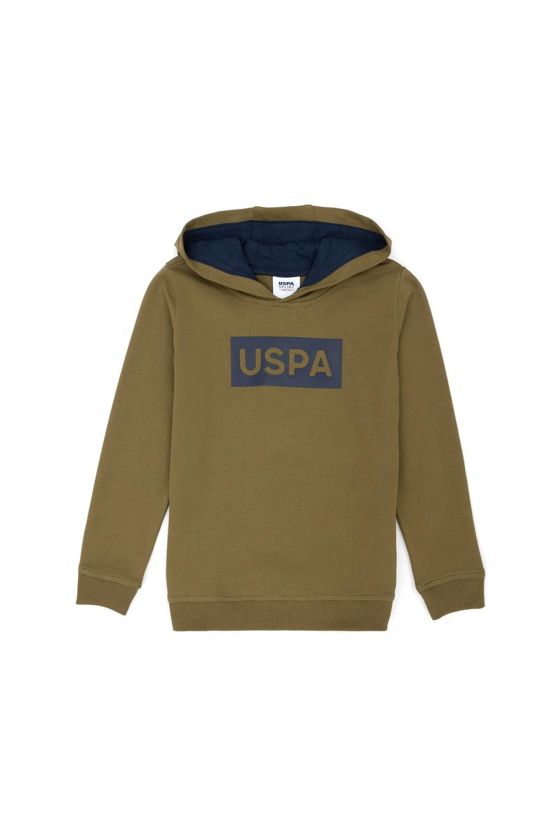 Çocuk Haki Basic Kapüşonlu Sweatshirt