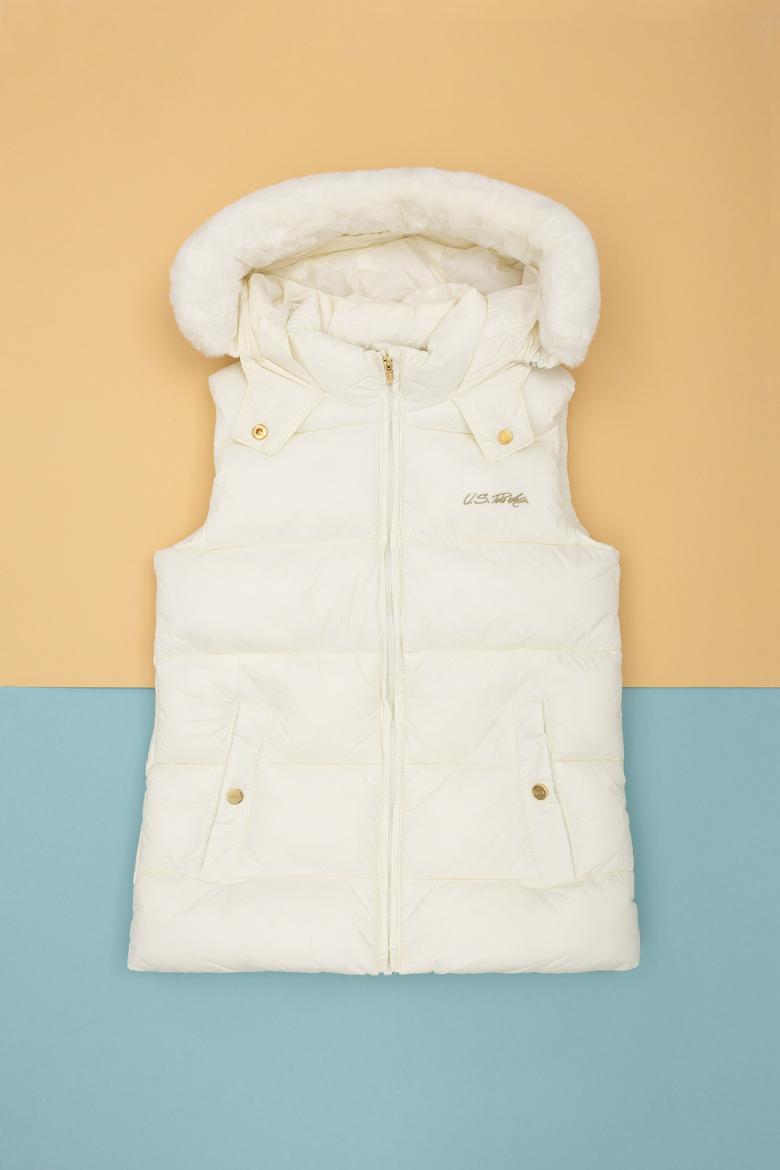 Kız Çocuk Krem Kapüşonlu Yelek - 50271549002