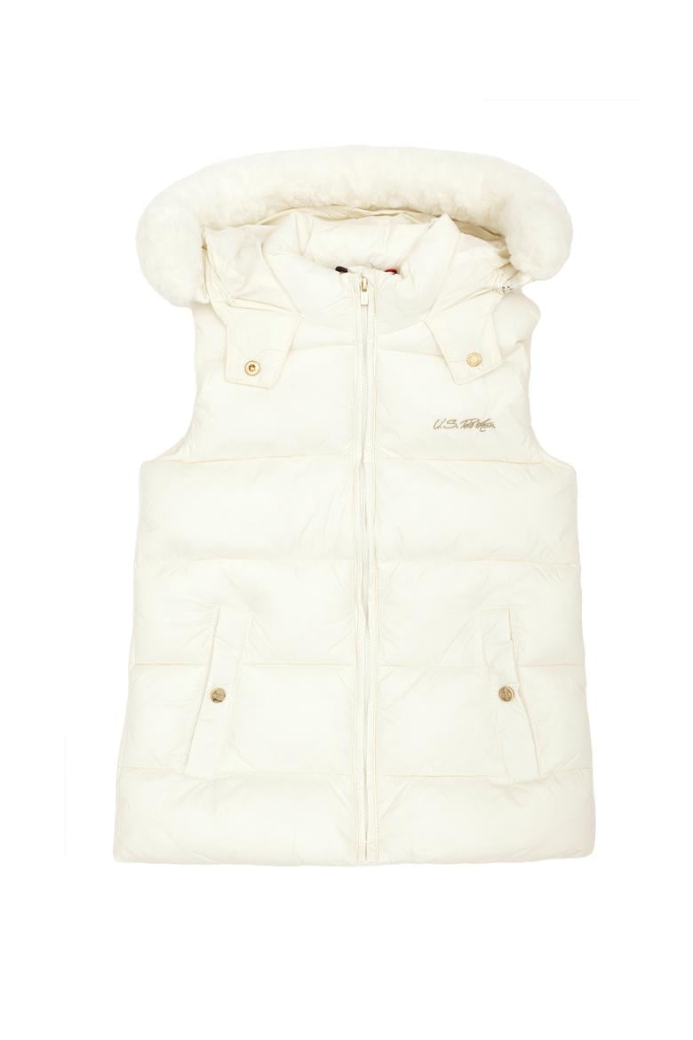 Kız Çocuk Krem Kapüşonlu Yelek - 50271549002