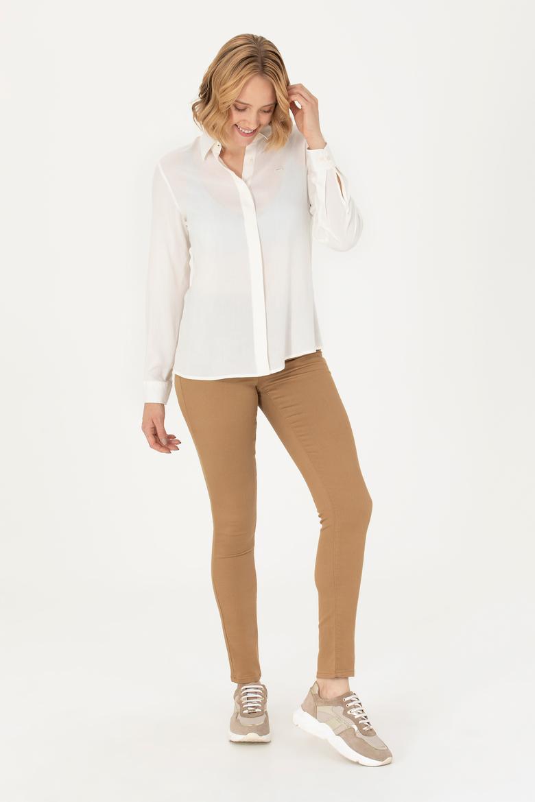 Kadın Ekru Uzun Kollu Gömlek - 50266604011