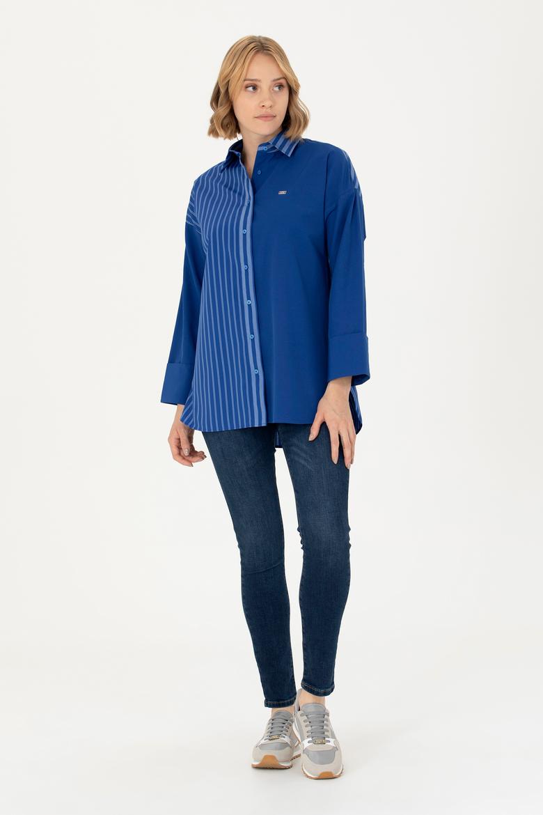 Kadın Saks Uzun Kollu Gömlek - 50268683018