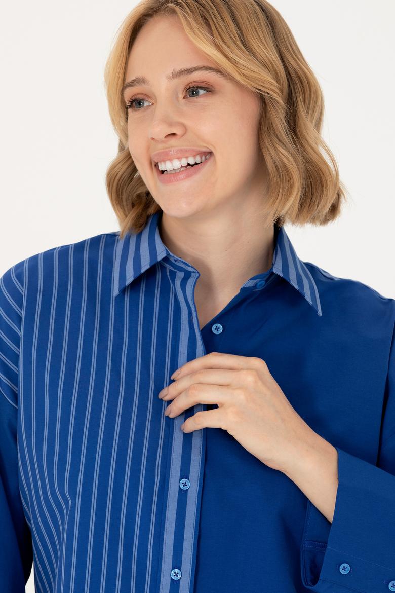 Kadın Saks Uzun Kollu Gömlek - 50268683018