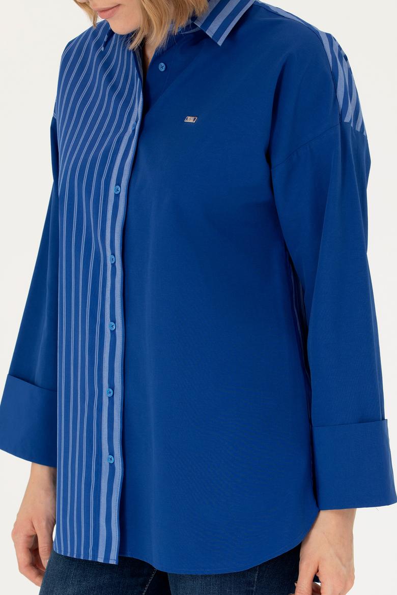 Kadın Saks Uzun Kollu Gömlek - 50268683018