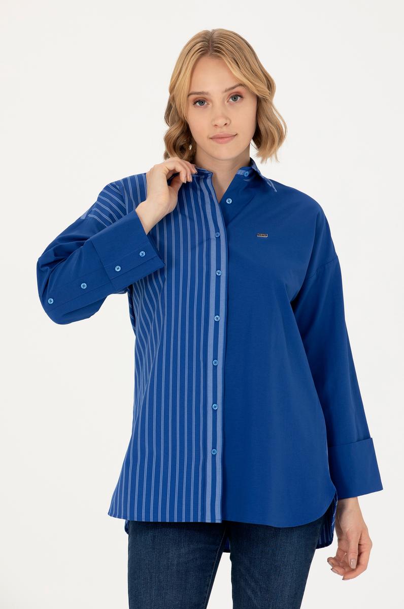 Kadın Saks Uzun Kollu Gömlek