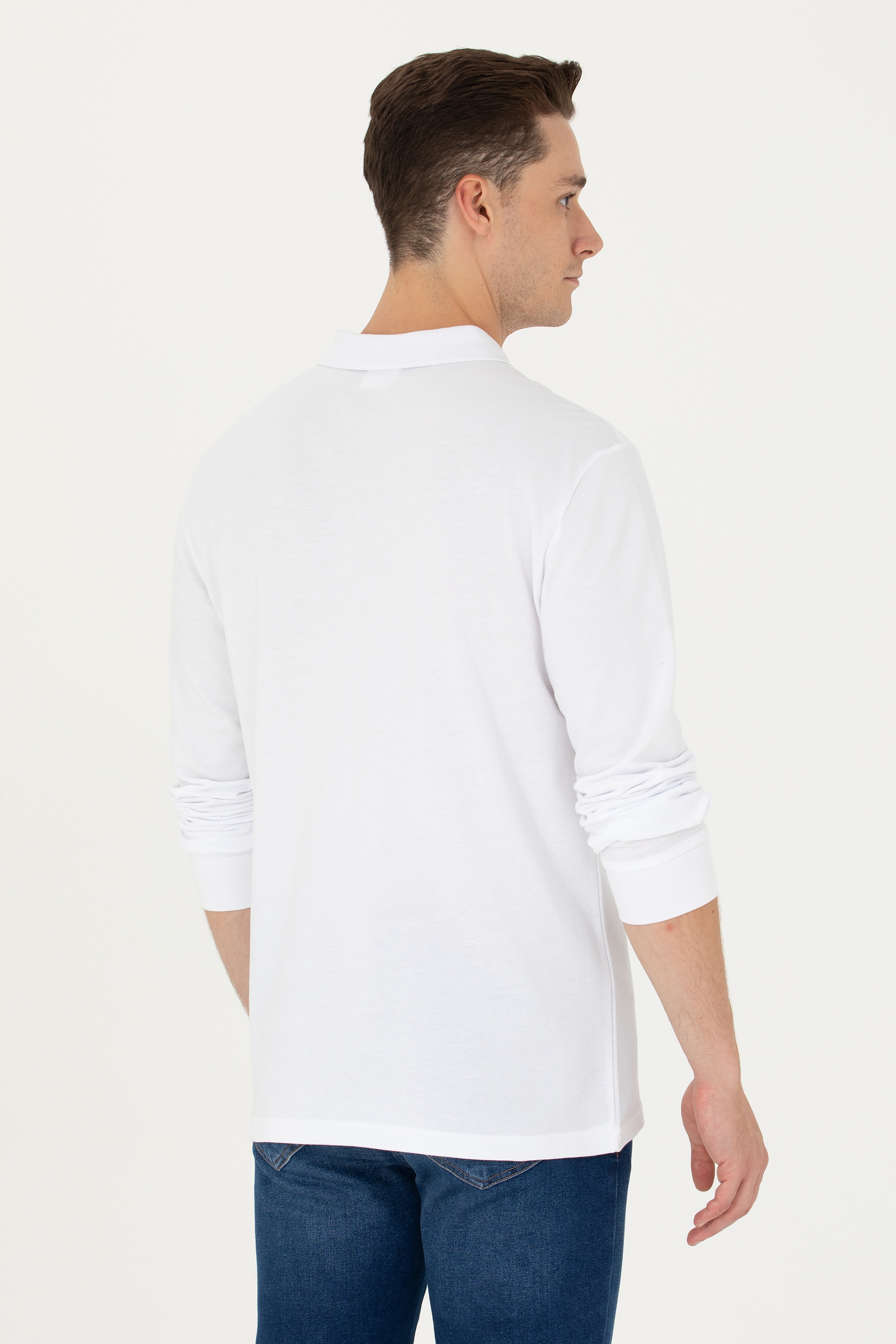 Erkek Beyaz Basic Sweatshirt - Image 5