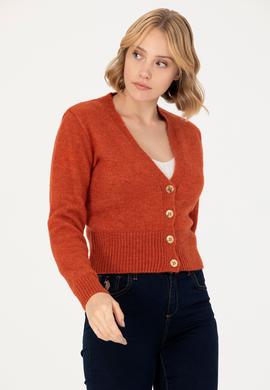 Kadın Kiremit Triko Hırka - 50269494025