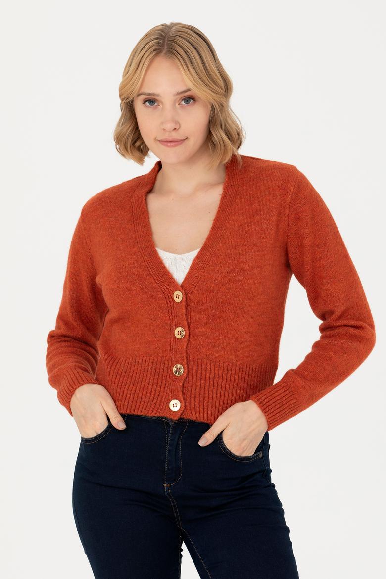 Kadın Kiremit Triko Hırka