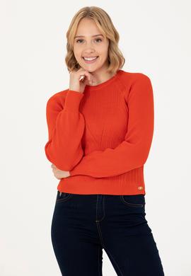 Kadın Turuncu Bisiklet Yaka Kazak - 50270430022