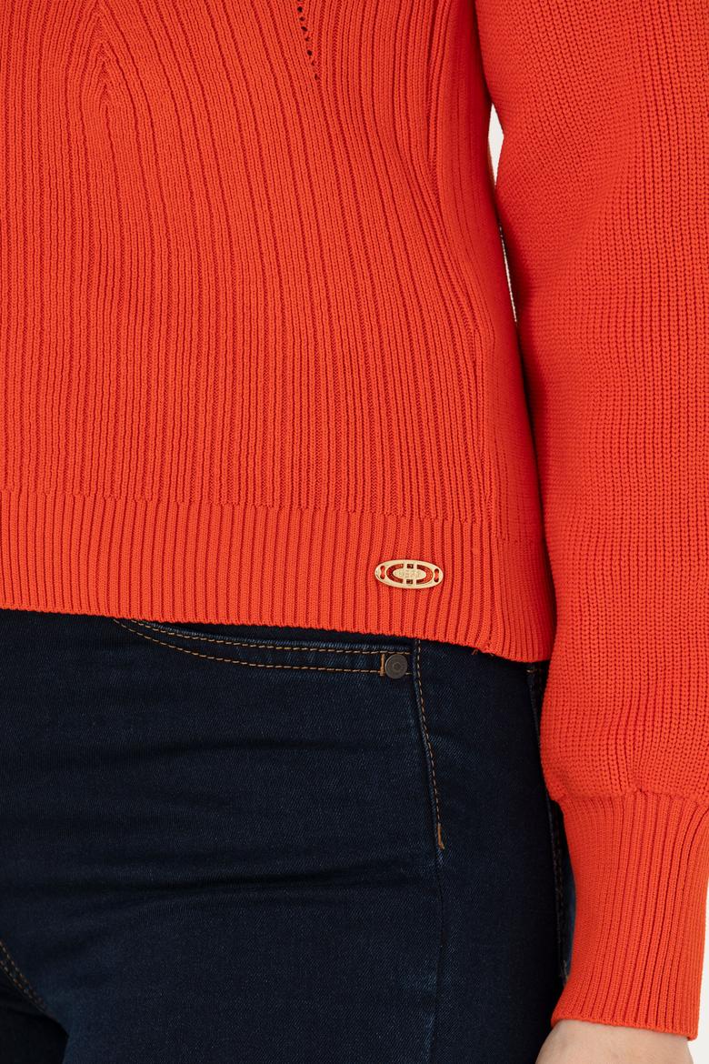 Kadın Turuncu Bisiklet Yaka Kazak - 50270430022