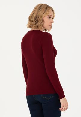 Kadın Bordo V Yaka Basic Kazak - 50276570019