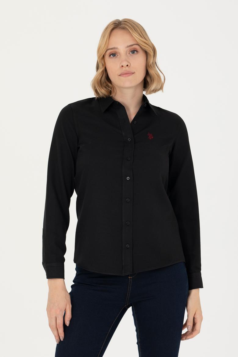 Kadın Siyah Uzun Kollu Basic Gömlek - 50277630023