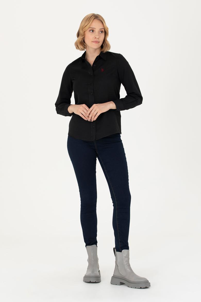 Kadın Siyah Uzun Kollu Basic Gömlek - 50277630023