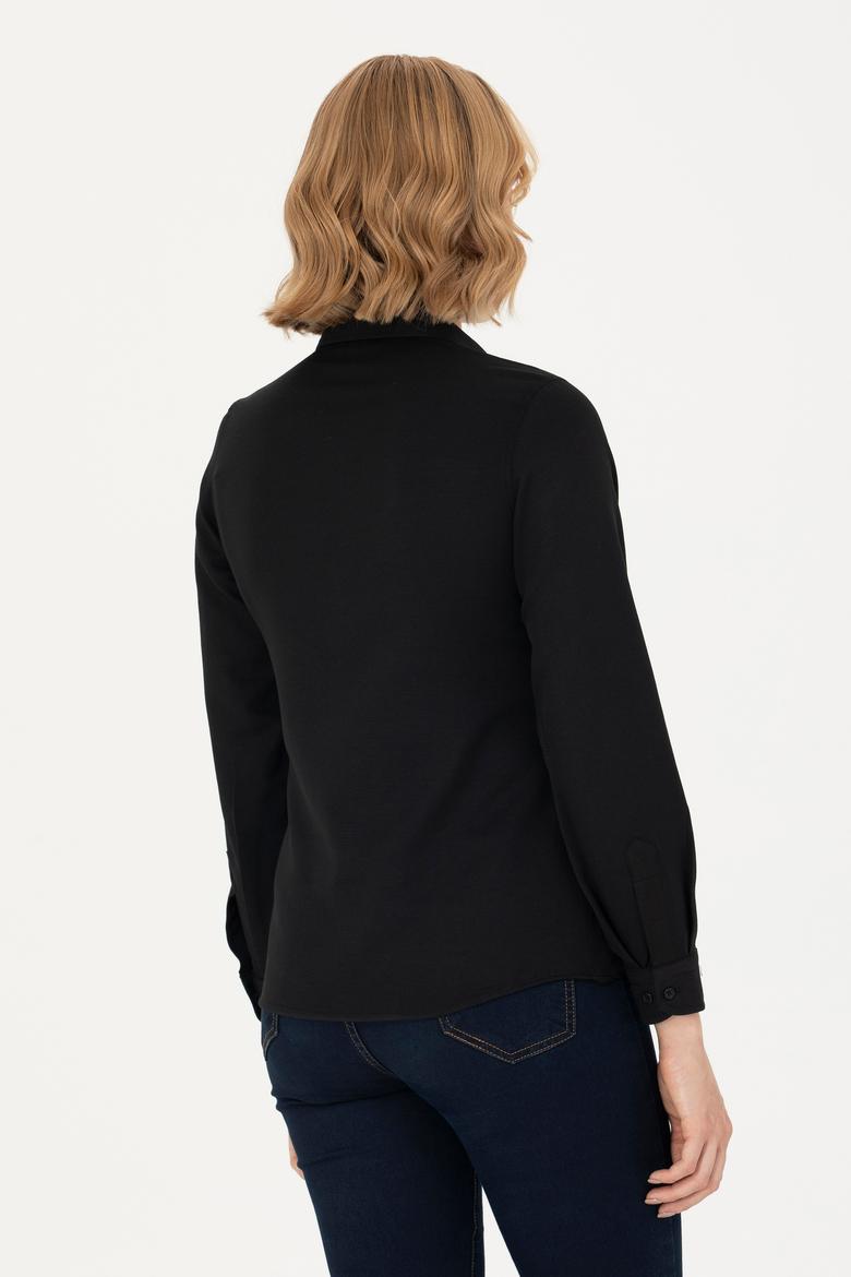 Kadın Siyah Uzun Kollu Basic Gömlek - 50277630023