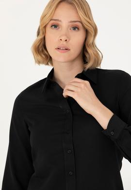 Kadın Siyah Uzun Kollu Basic Gömlek - 50277630023