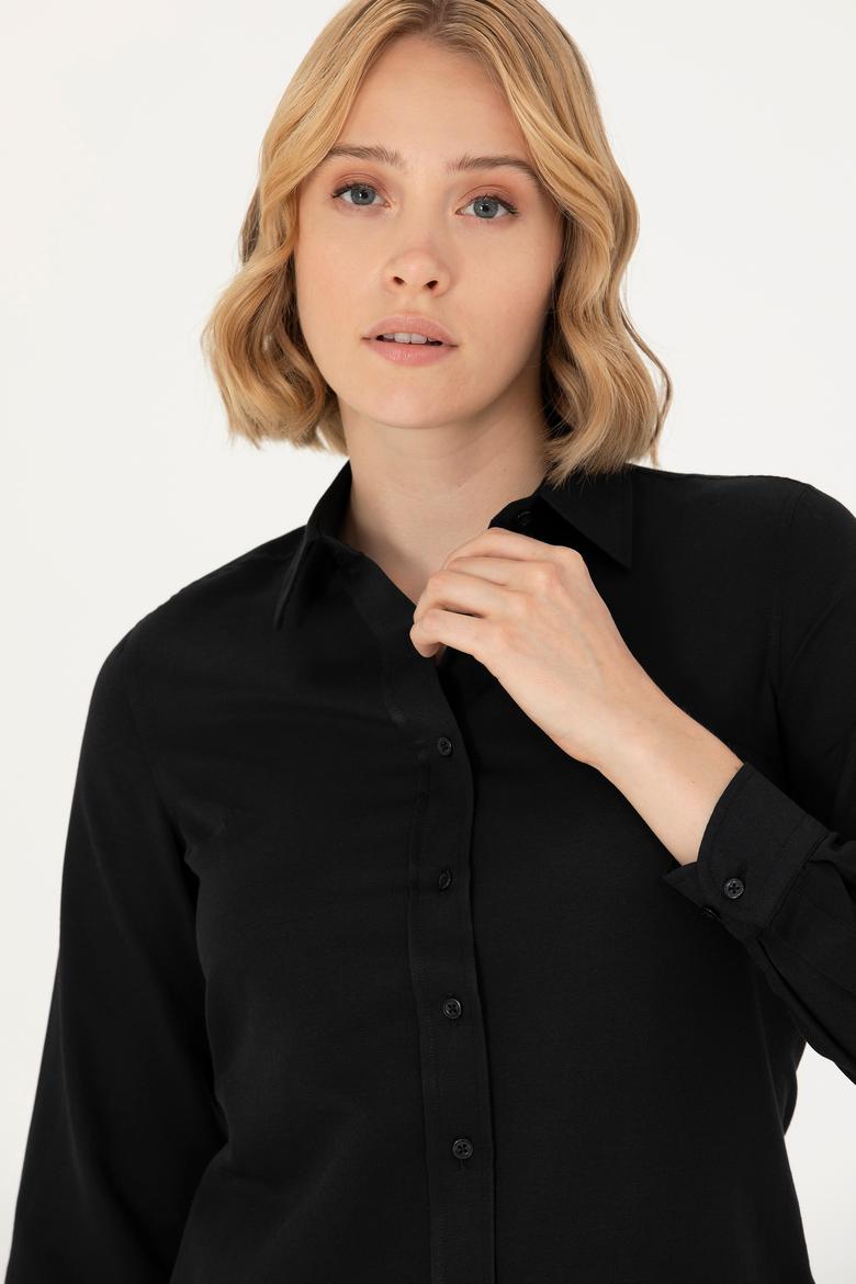 Kadın Siyah Uzun Kollu Basic Gömlek - 50277630023