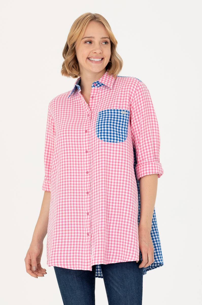 Kadın Pembe Uzun Kollu Tunik Gömlek