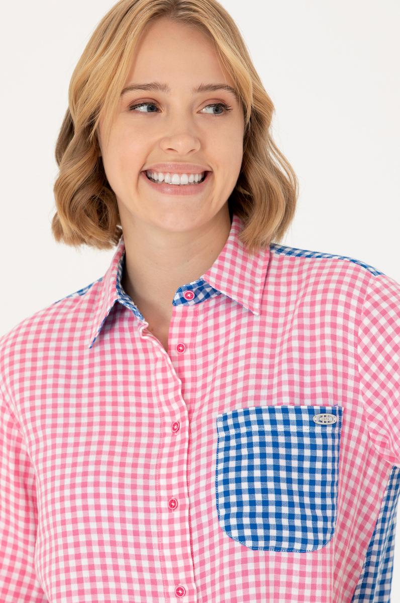 Kadın Pembe Uzun Kollu Tunik Gömlek