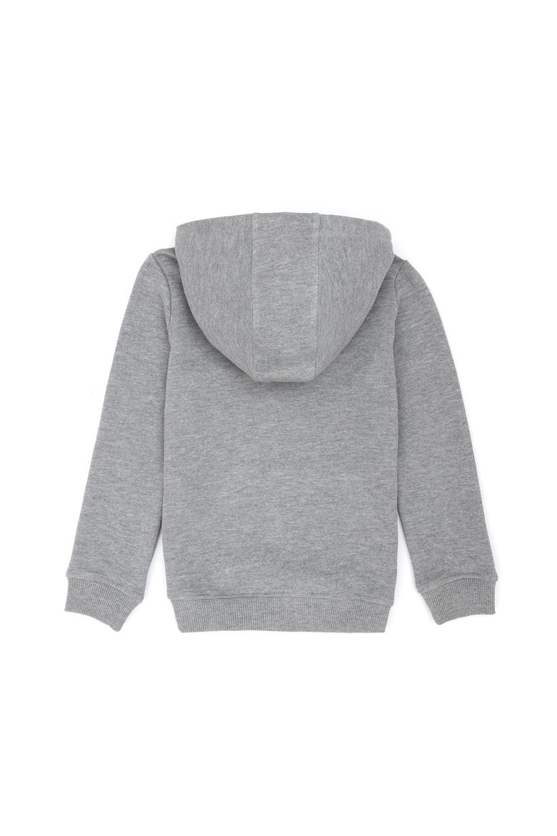 Çocuk Gri Melanj Basic Kapüşonlu Sweatshirt - 50269419011