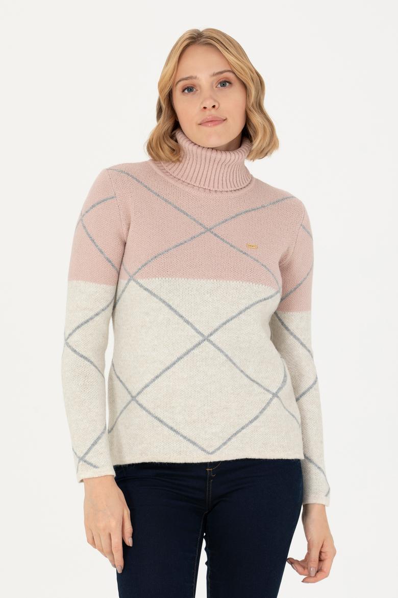 Kadın Pudra Balıkçı Yaka Kazak