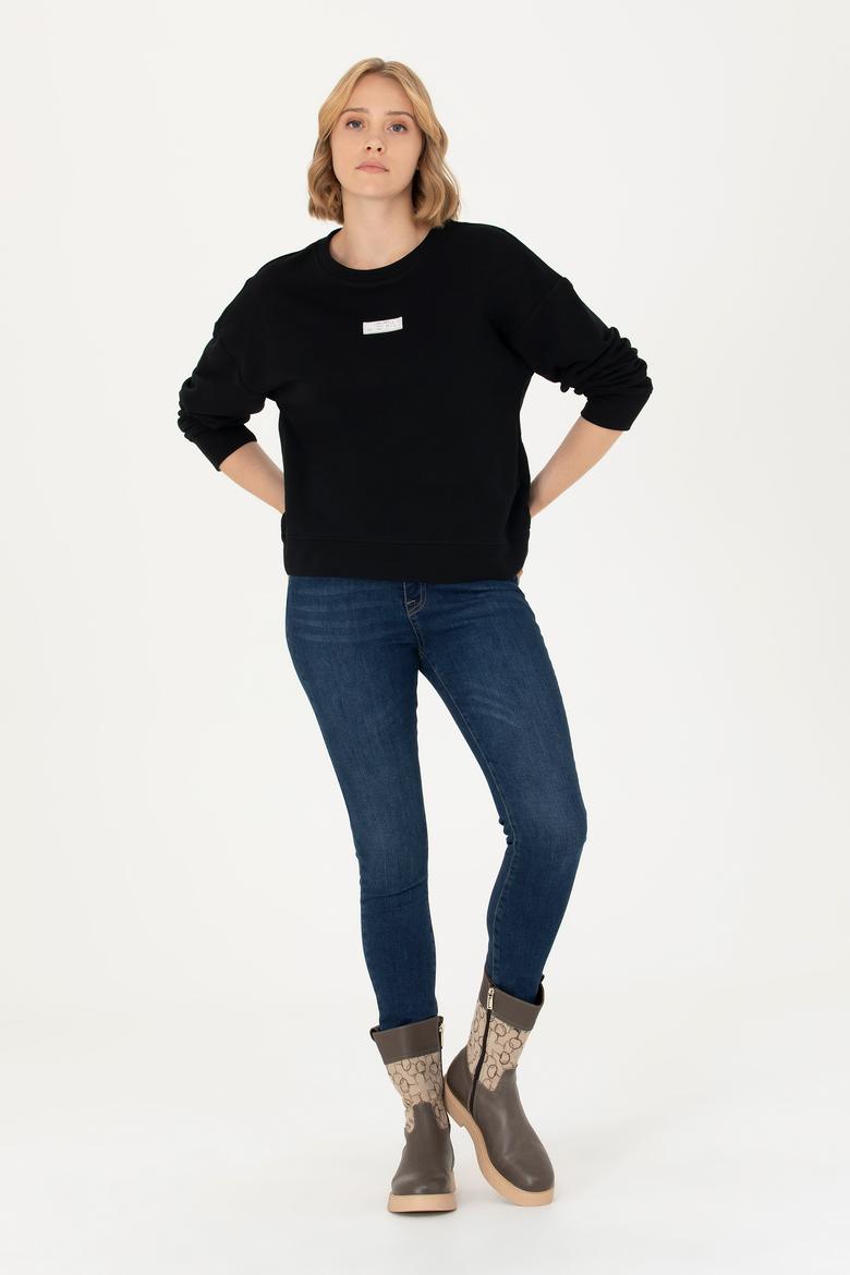 Kadın Siyah Bisiklet Yaka Basic Sweatshirt - 50276557014