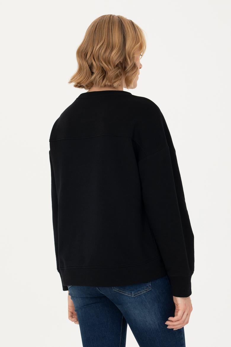 Kadın Siyah Bisiklet Yaka Basic Sweatshirt - 50276557014