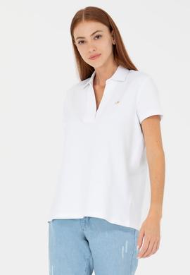 Kadın Beyaz Kaçık Yaka Basic Tişört - 50271665004