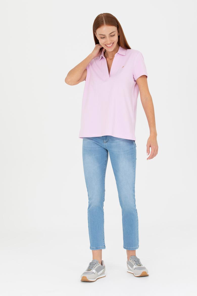 Kadın Manolya Kaçık Yaka Basic Tişört - 50271665009