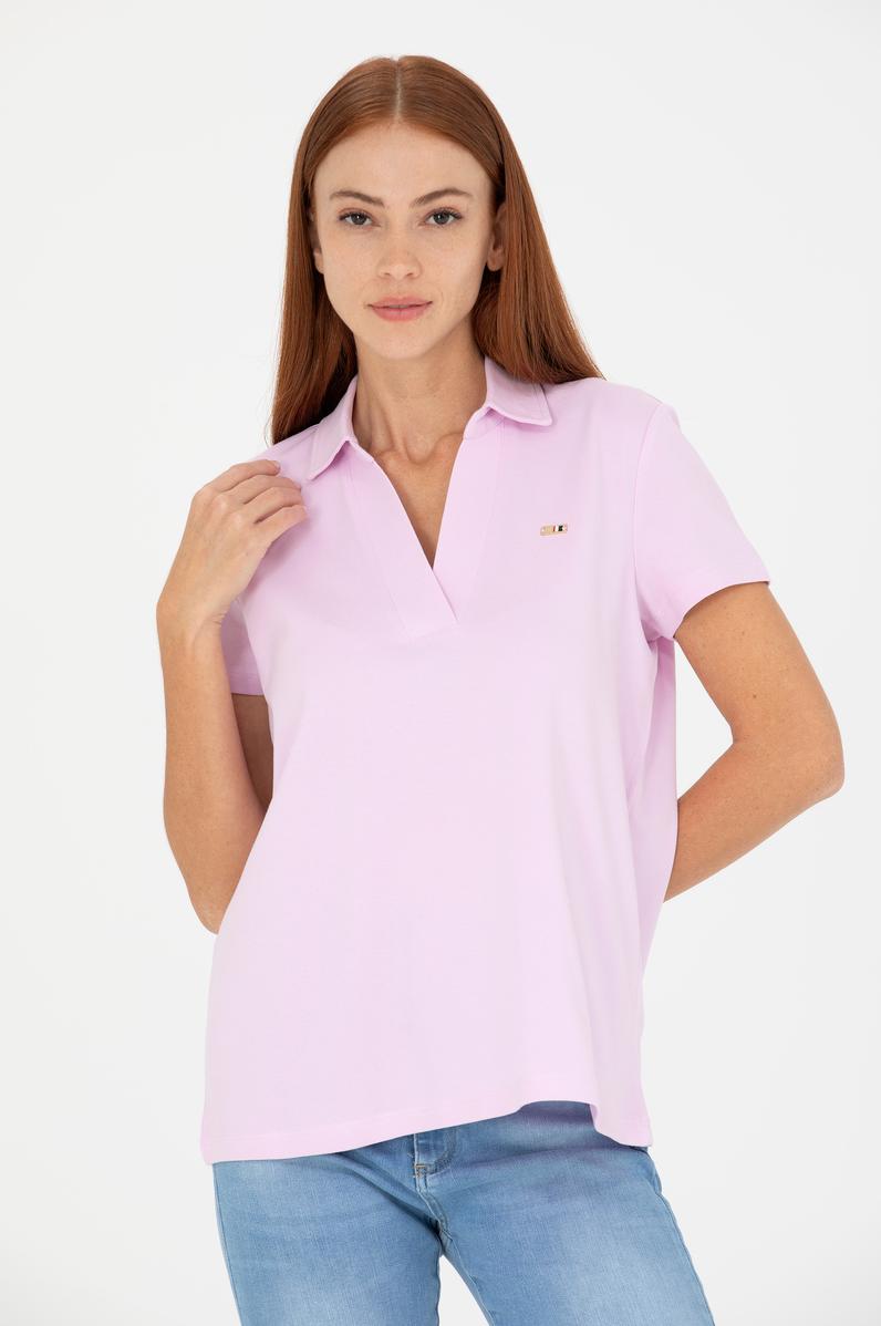 Kadın Manolya Kaçık Yaka Basic Tişört