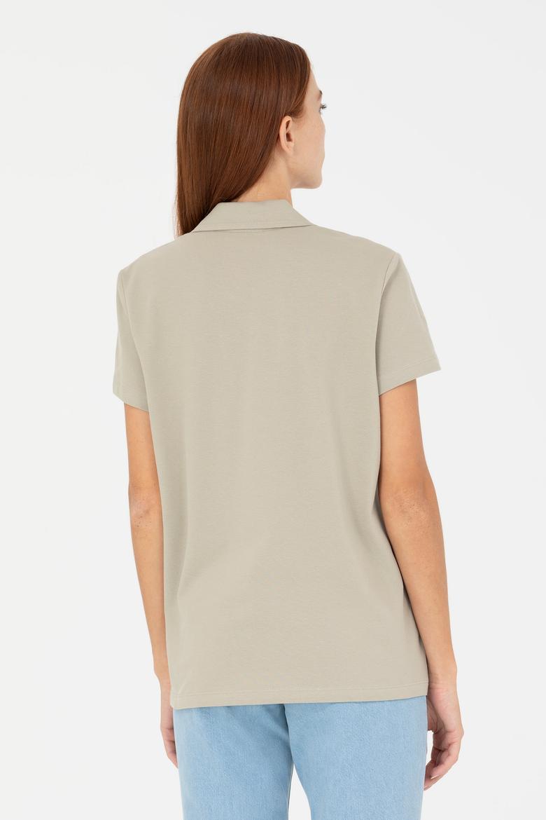 Kadın Haki Kaçık Yaka Basic Tişört - 50271665021