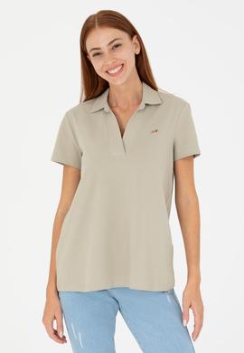 Kadın Haki Kaçık Yaka Basic Tişört - 50271665021