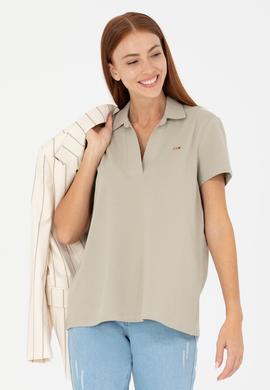 Kadın Haki Kaçık Yaka Basic Tişört - 50271665021