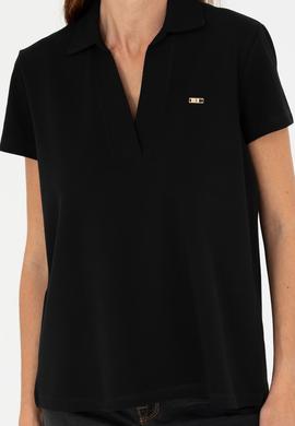 Kadın Siyah Kaçık Yaka Basic Tişört - 50271665032