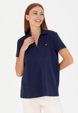 Kadın Lacivert Kaçık Yaka Basic Tişört - 50271665033