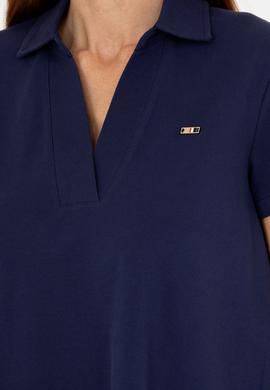 Kadın Lacivert Kaçık Yaka Basic Tişört - 50271665033