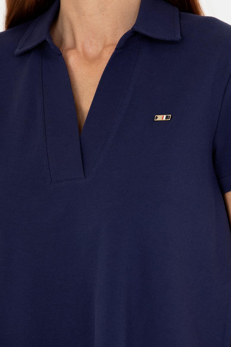 Kadın Lacivert Kaçık Yaka Basic Tişört - 50271665033