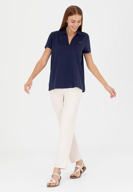 Kadın Lacivert Kaçık Yaka Basic Tişört - 50271665033