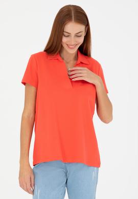 Kadın Kırmızı Kaçık Yaka Basic Tişört - 50271665046