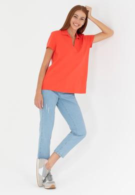 Kadın Kırmızı Kaçık Yaka Basic Tişört - 50271665046