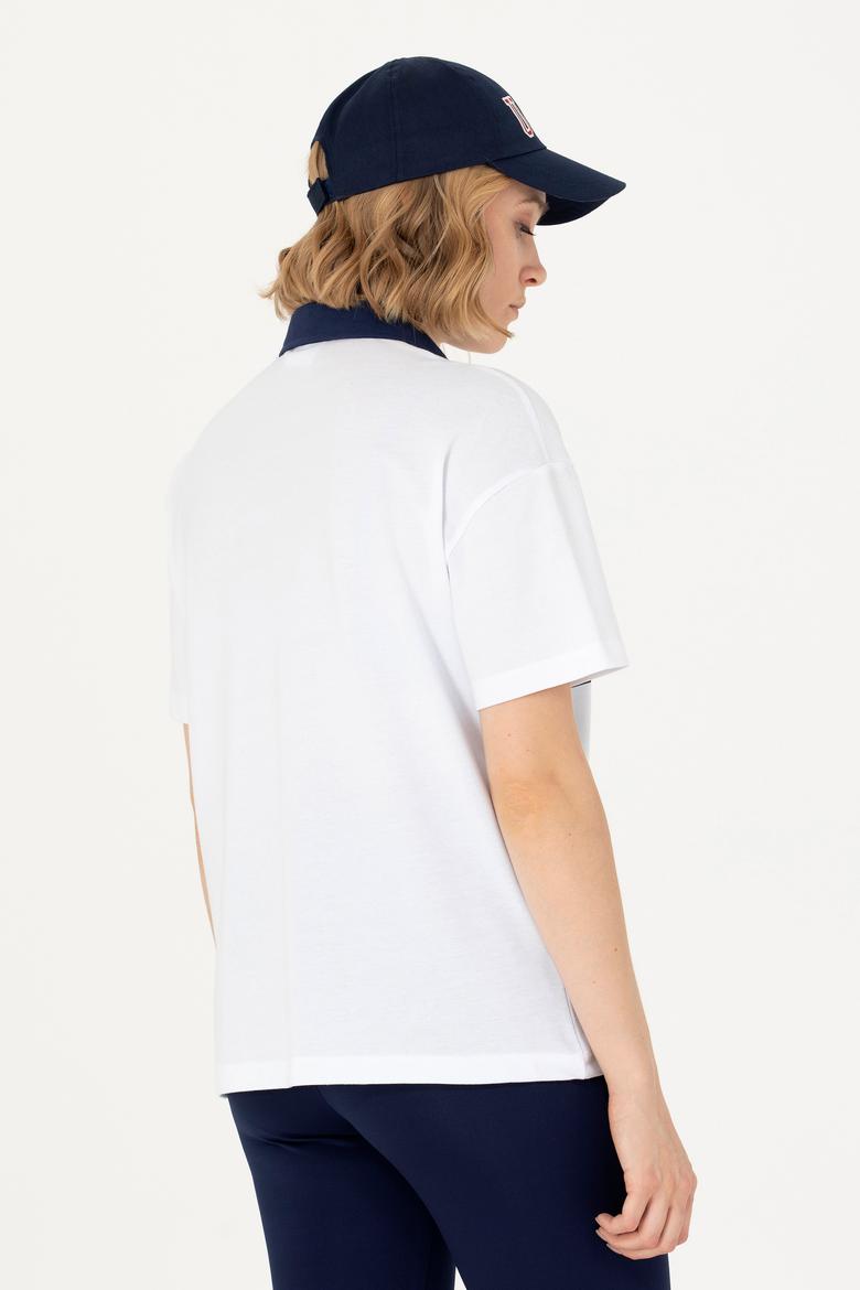 Kadın Beyaz Polo Yaka Tişört - 50263959021