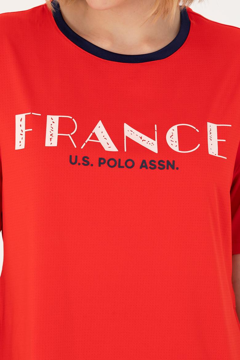 Kadın Kırmızı Bisiklet Yaka Tişört - 50264186024