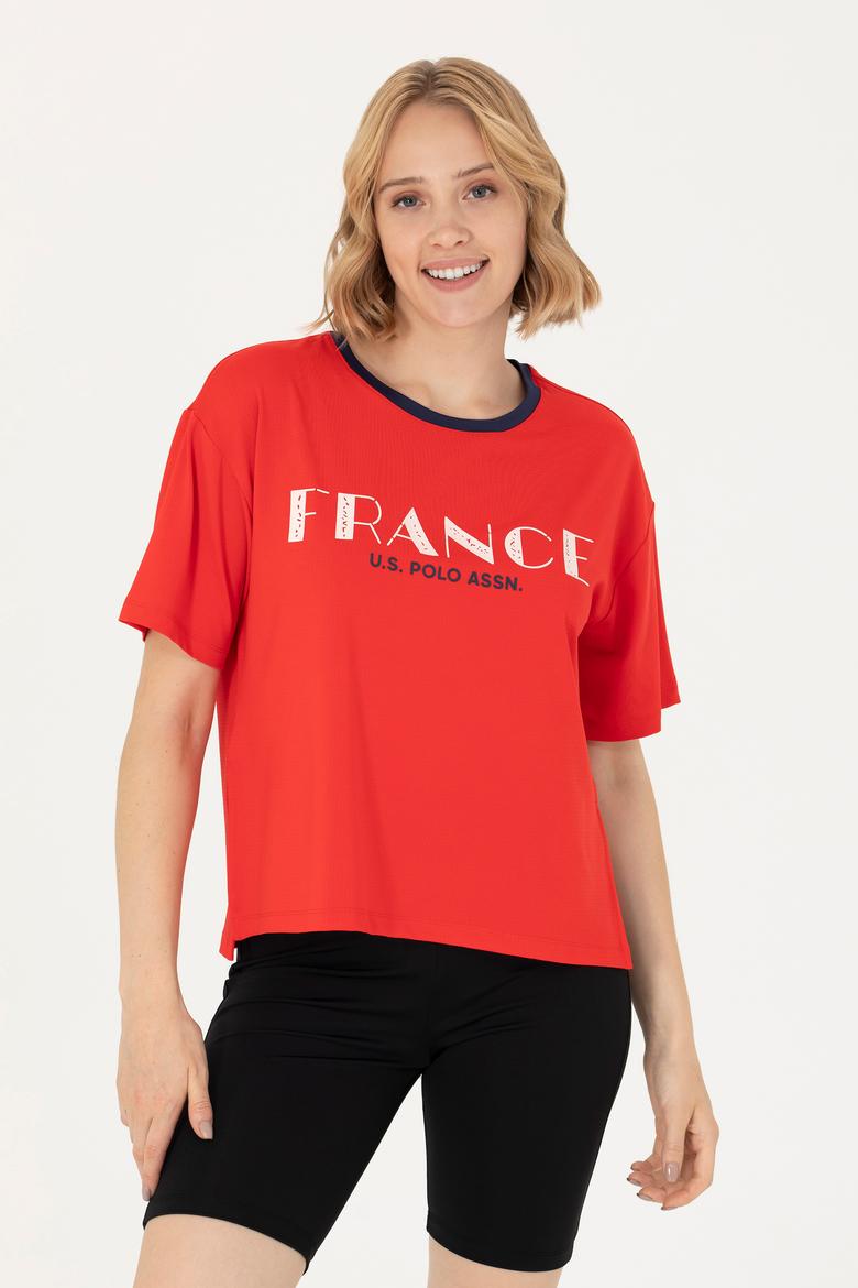 Kadın Kırmızı Bisiklet Yaka Tişört - 50264186024