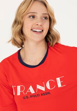 Kadın Kırmızı Bisiklet Yaka Tişört - 50264186024